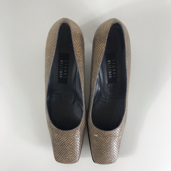 Stuart Weitzman Brown Snakeskin Block Heel Pumps - Picture 3 of 8